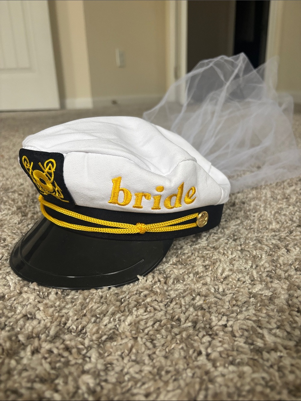 Bride Embroidered White Captain Hat with Veil